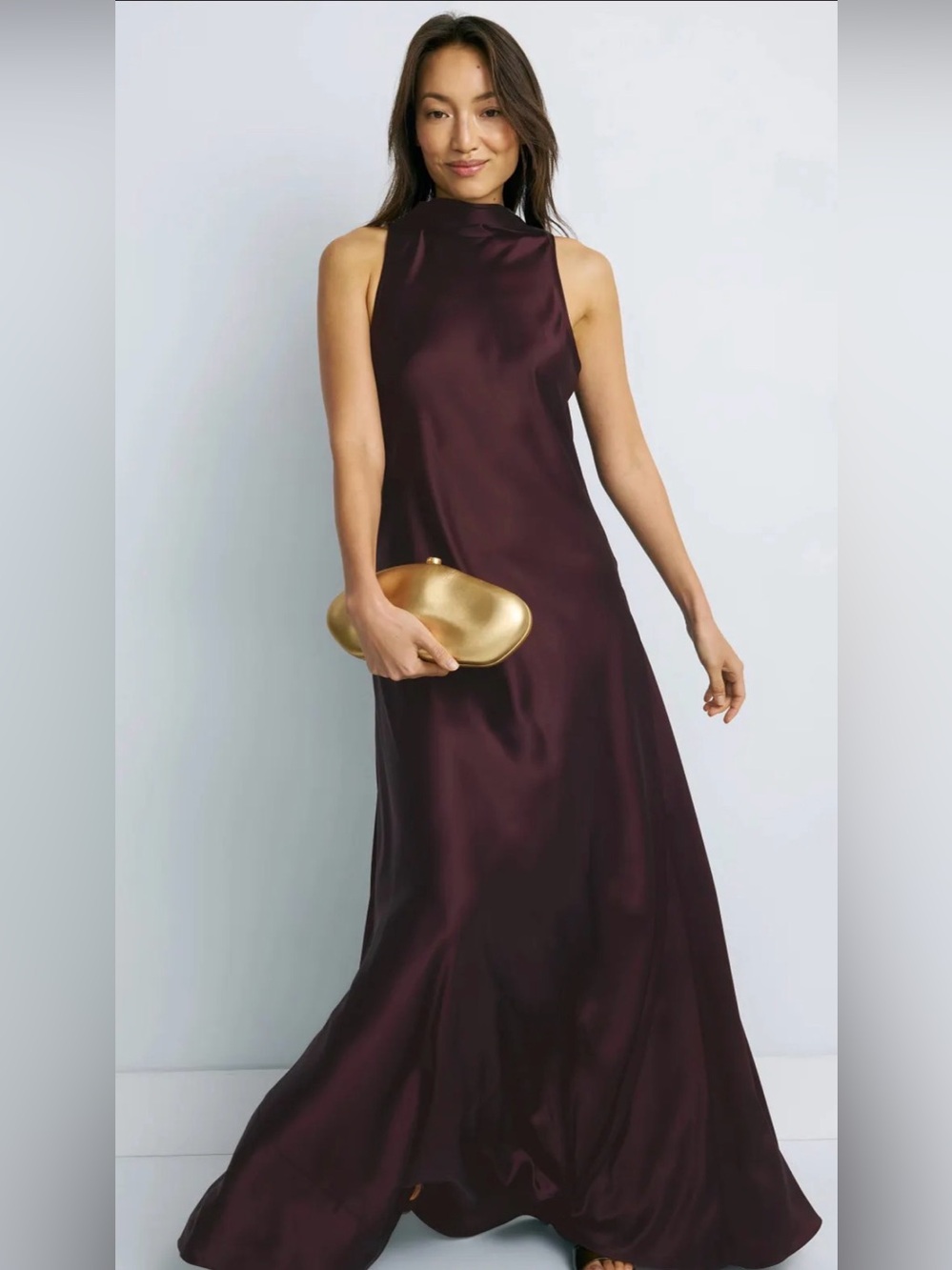 REISS Fae Satin Cape Maxi Dress Elegant Wine Satin Cape Gown size 6. - Picture 7 of 12